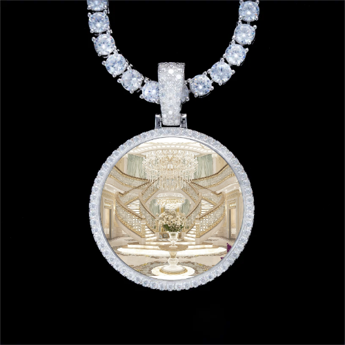 925S & VVS Moissanite 3D Circle Custom Picture Pendant