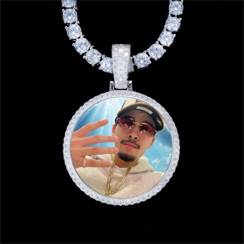 925S & VVS Moissanite 3D Circle Custom Picture Pendant