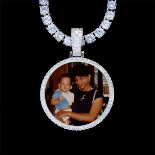 925S & VVS Moissanite 3D Circle Custom Picture Pendant