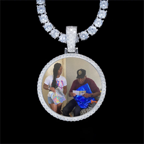 925S & VVS Moissanite 3D Circle Custom Picture Pendant
