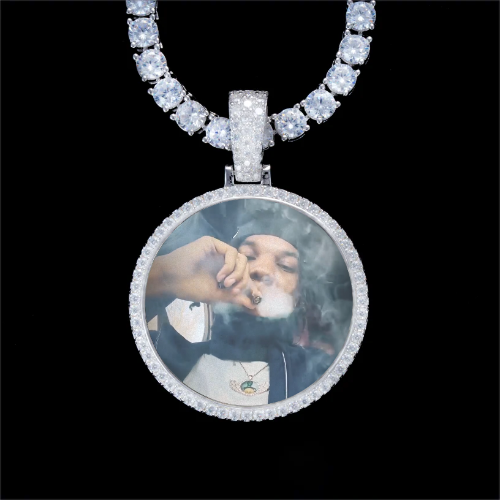 925S & VVS Moissanite 3D Circle Custom Picture Pendant
