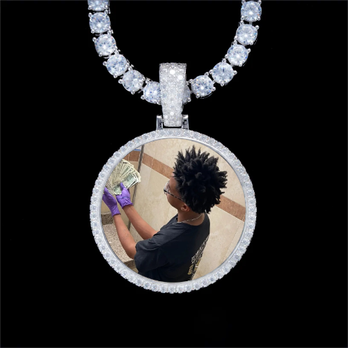 925S & VVS Moissanite 3D Circle Custom Picture Pendant