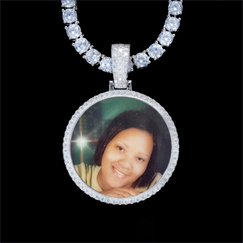 925S & VVS Moissanite 3D Circle Custom Picture Pendant