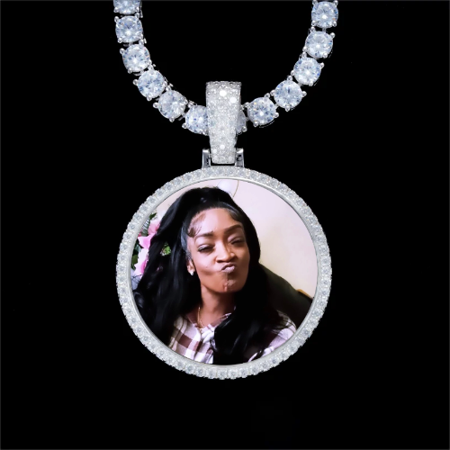 925S & VVS Moissanite 3D Circle Custom Picture Pendant