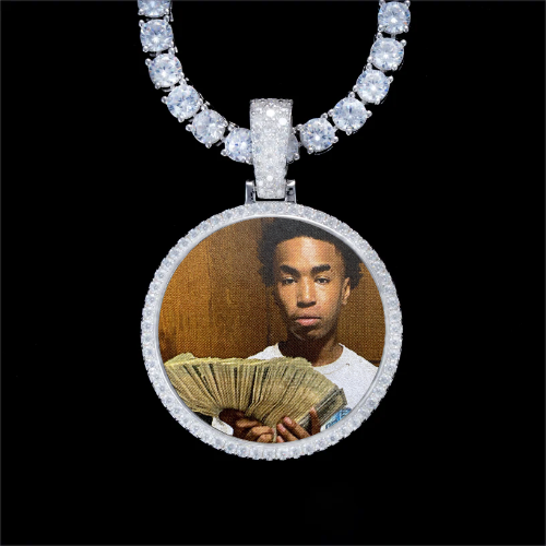 925S & VVS Moissanite 3D Circle Custom Picture Pendant