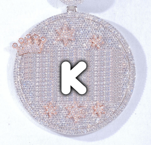 CUSTOM LETTER NECKLACE 3D BIG CROWN DISC