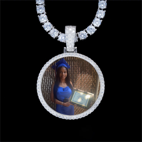 925S & VVS Moissanite 3D Circle Custom Picture Pendant