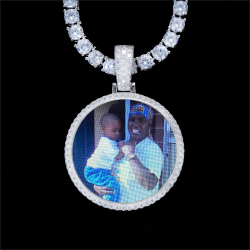 925S & VVS Moissanite 3D Circle Custom Picture Pendant