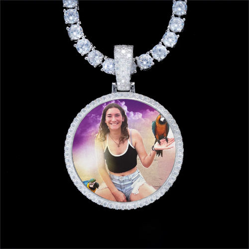 925S & VVS Moissanite 3D Circle Custom Picture Pendant