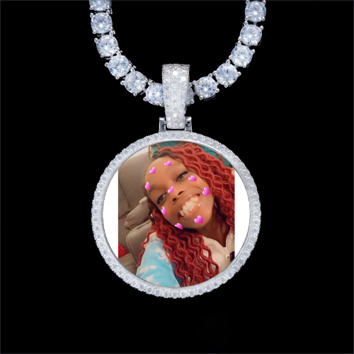 925S & VVS Moissanite 3D Circle Custom Picture Pendant