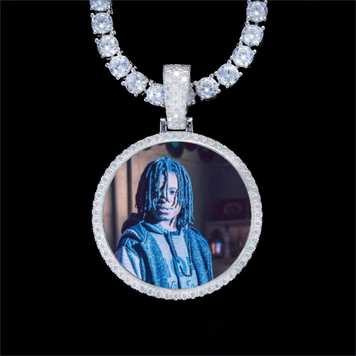 925S & VVS Moissanite 3D Circle Custom Picture Pendant