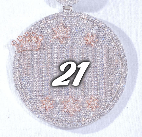 CUSTOM LETTER NECKLACE 3D BIG CROWN DISC