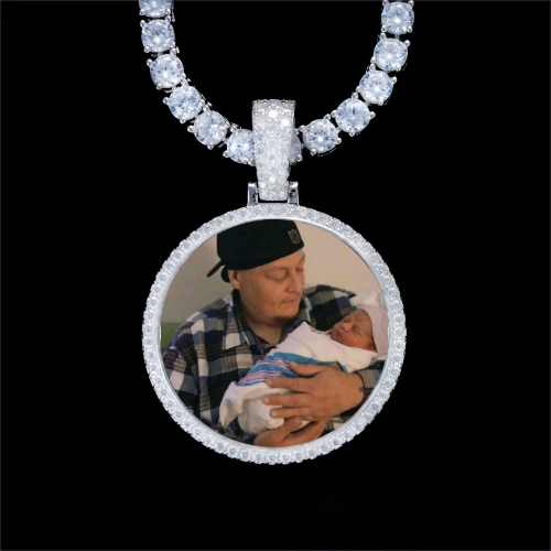 925S & VVS Moissanite 3D Circle Custom Picture Pendant