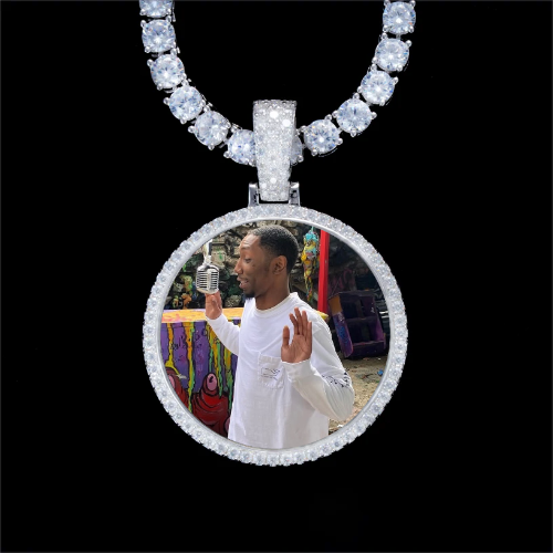 925S & VVS Moissanite 3D Circle Custom Picture Pendant