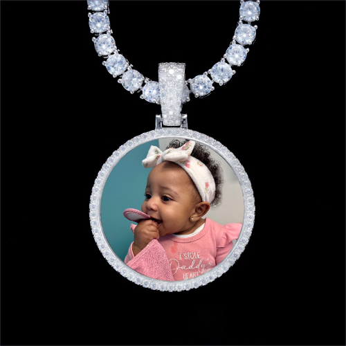 925S & VVS Moissanite 3D Circle Custom Picture Pendant