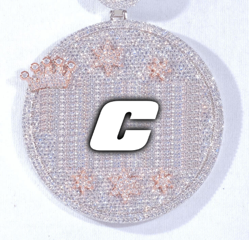 CUSTOM LETTER NECKLACE 3D BIG CROWN DISC