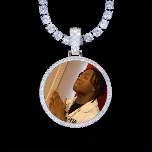 925S & VVS Moissanite 3D Circle Custom Picture Pendant