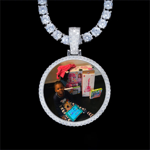 925S & VVS Moissanite 3D Circle Custom Picture Pendant