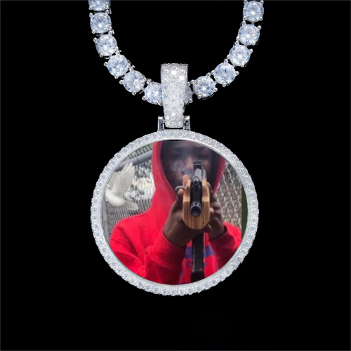 925S & VVS Moissanite 3D Circle Custom Picture Pendant