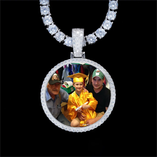 925S & VVS Moissanite 3D Circle Custom Picture Pendant