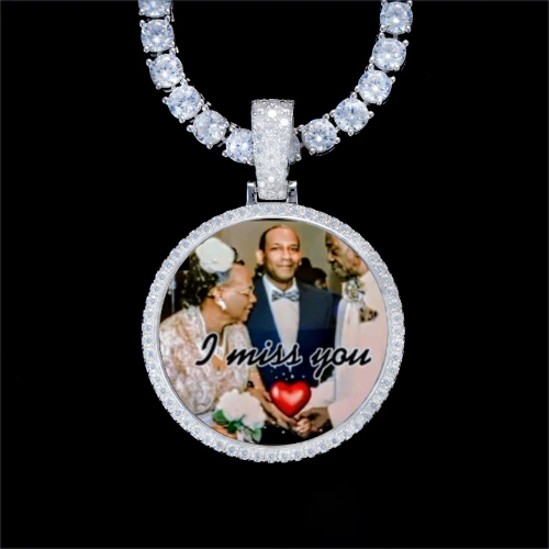 925S & VVS Moissanite 3D Circle Custom Picture Pendant