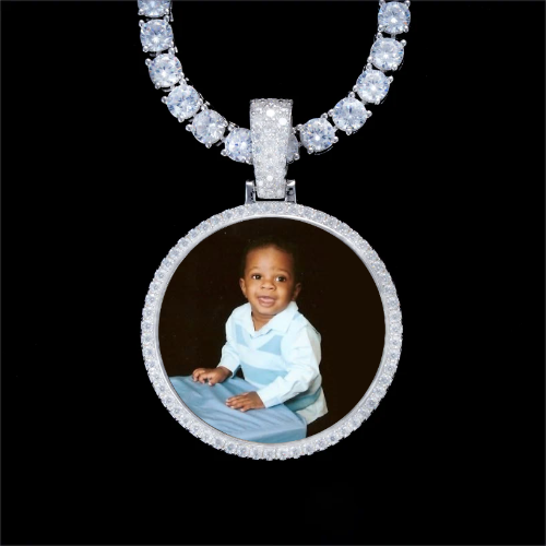 925S & VVS Moissanite 3D Circle Custom Picture Pendant
