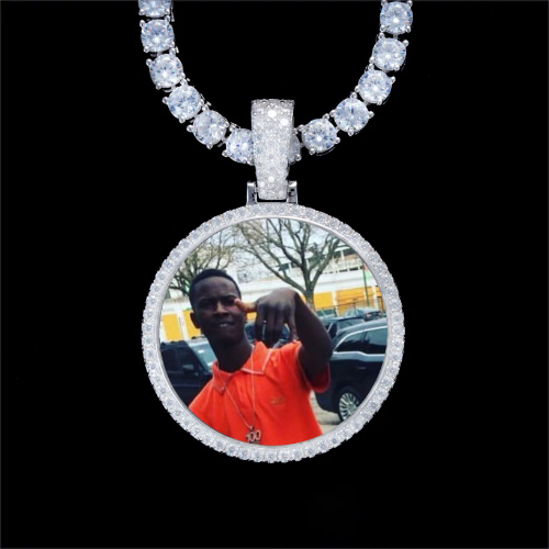 925S & VVS Moissanite 3D Circle Custom Picture Pendant