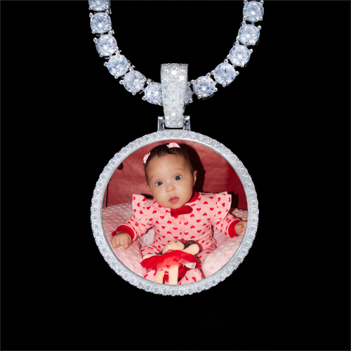 925S & VVS Moissanite 3D Circle Custom Picture Pendant