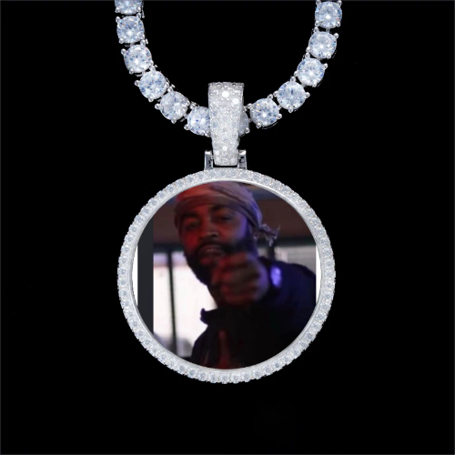 925S & VVS Moissanite 3D Circle Custom Picture Pendant
