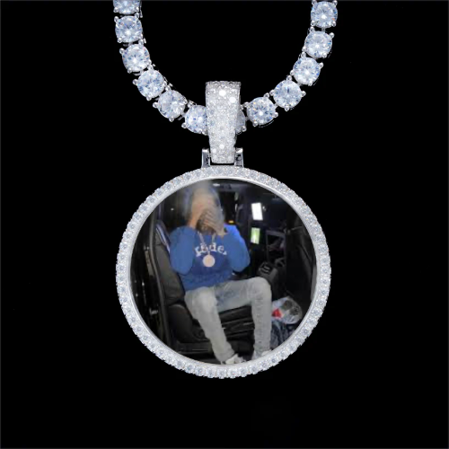 925S & VVS Moissanite 3D Circle Custom Picture Pendant