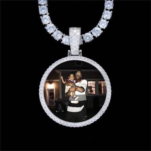 925S & VVS Moissanite 3D Circle Custom Picture Pendant