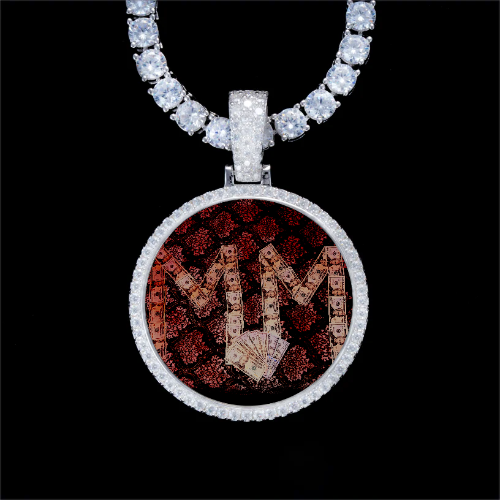 925S & VVS Moissanite 3D Circle Custom Picture Pendant
