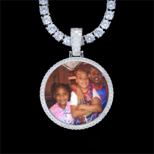 925S & VVS Moissanite 3D Circle Custom Picture Pendant