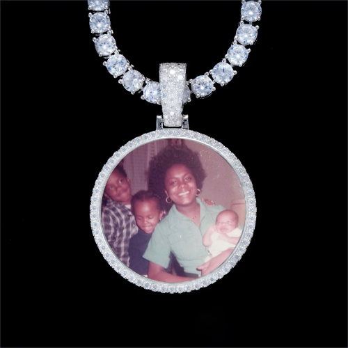 925S & VVS Moissanite 3D Circle Custom Picture Pendant