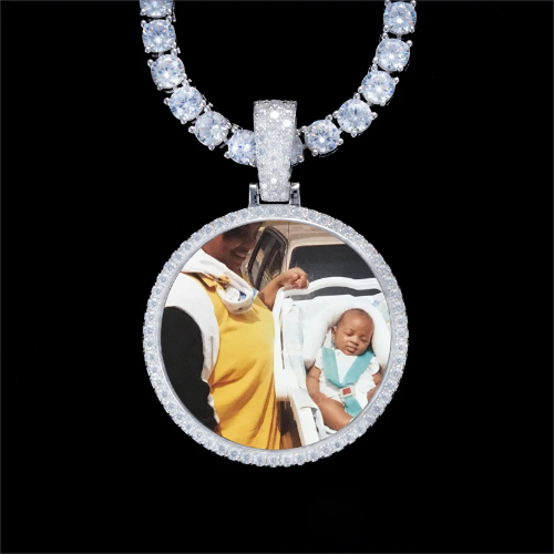 925S & VVS Moissanite 3D Circle Custom Picture Pendant