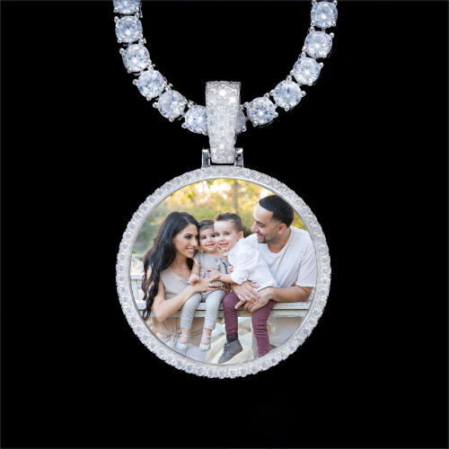 925S & VVS Moissanite 3D Circle Custom Picture Pendant