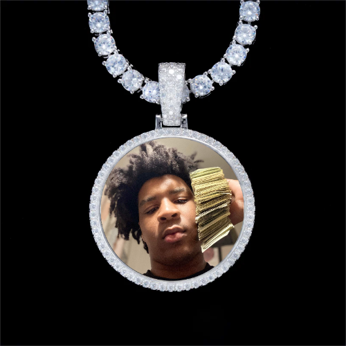 925S & VVS Moissanite 3D Circle Custom Picture Pendant