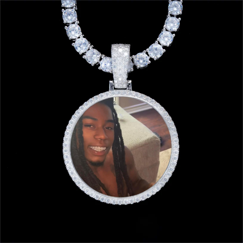 925S & VVS Moissanite 3D Circle Custom Picture Pendant