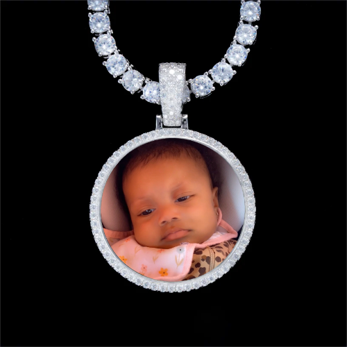 925S & VVS Moissanite 3D Circle Custom Picture Pendant