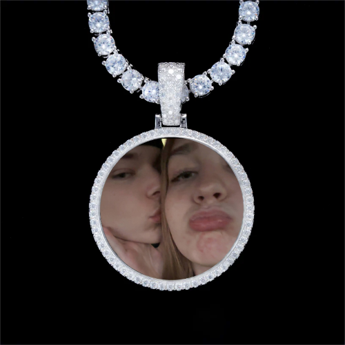 925S & VVS Moissanite 3D Circle Custom Picture Pendant