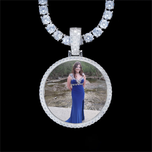 925S & VVS Moissanite 3D Circle Custom Picture Pendant