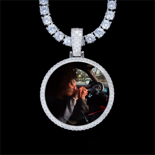925S & VVS Moissanite 3D Circle Custom Picture Pendant