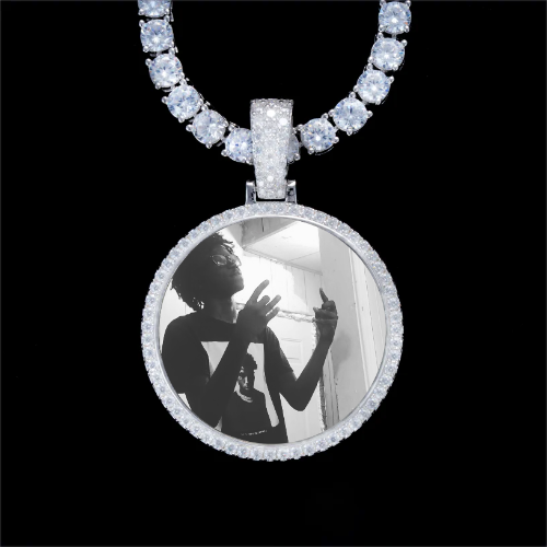 925S & VVS Moissanite 3D Circle Custom Picture Pendant