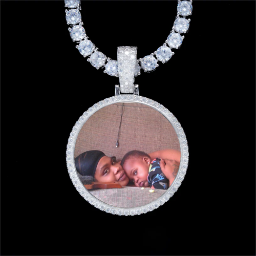 925S & VVS Moissanite 3D Circle Custom Picture Pendant
