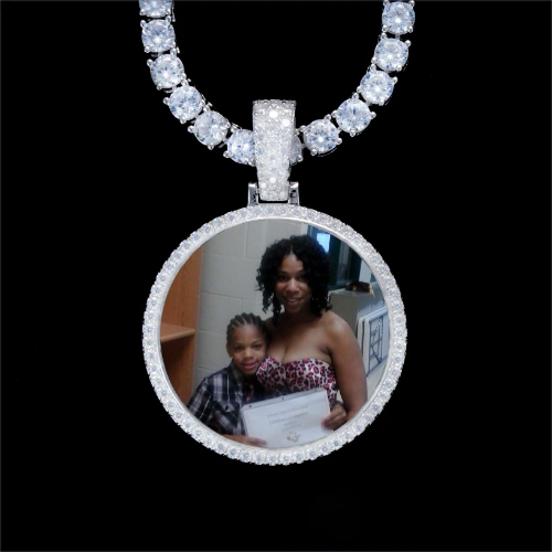 925S & VVS Moissanite 3D Circle Custom Picture Pendant