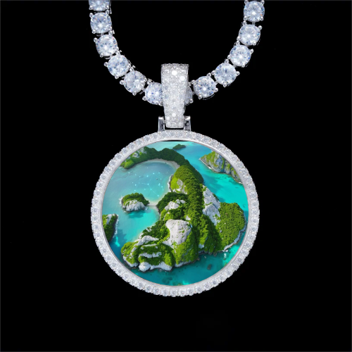 925S & VVS Moissanite 3D Circle Custom Picture Pendant