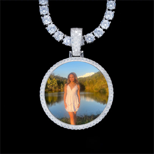 925S & VVS Moissanite 3D Circle Custom Picture Pendant