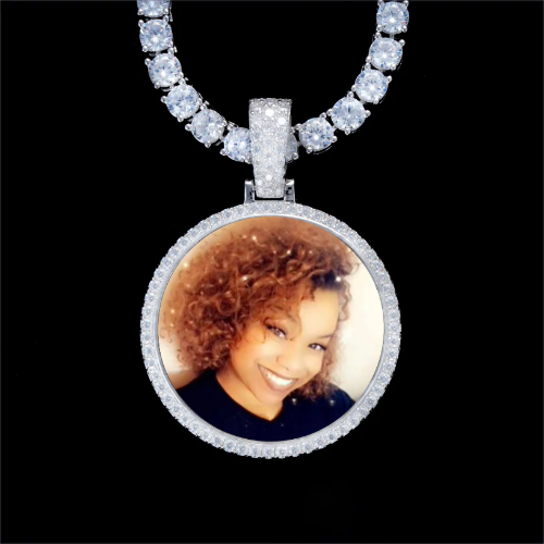 925S & VVS Moissanite 3D Circle Custom Picture Pendant