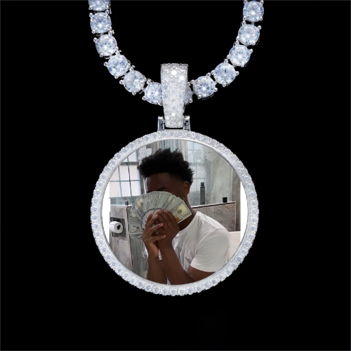 925S & VVS Moissanite 3D Circle Custom Picture Pendant