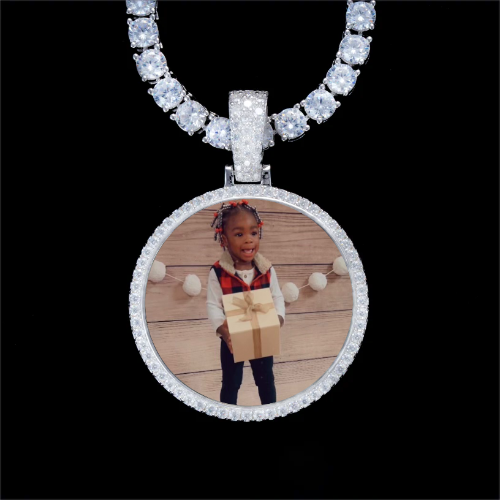 925S & VVS Moissanite 3D Circle Custom Picture Pendant